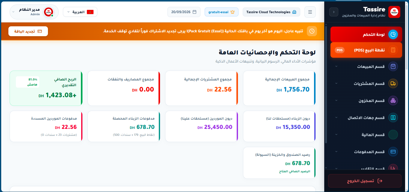 Tassire Cloud ERP Dashboard